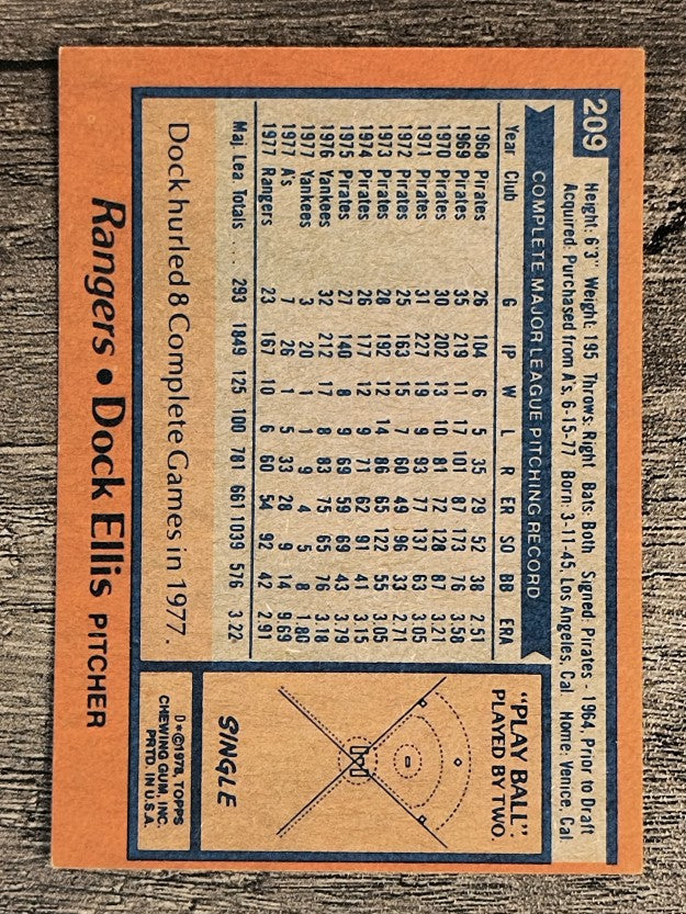 1978 Topps #209 Dock Ellis (EX)