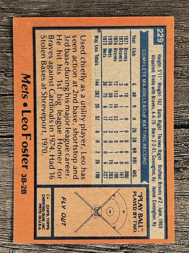 1978 Topps #229 Leo Foster (VGEX)