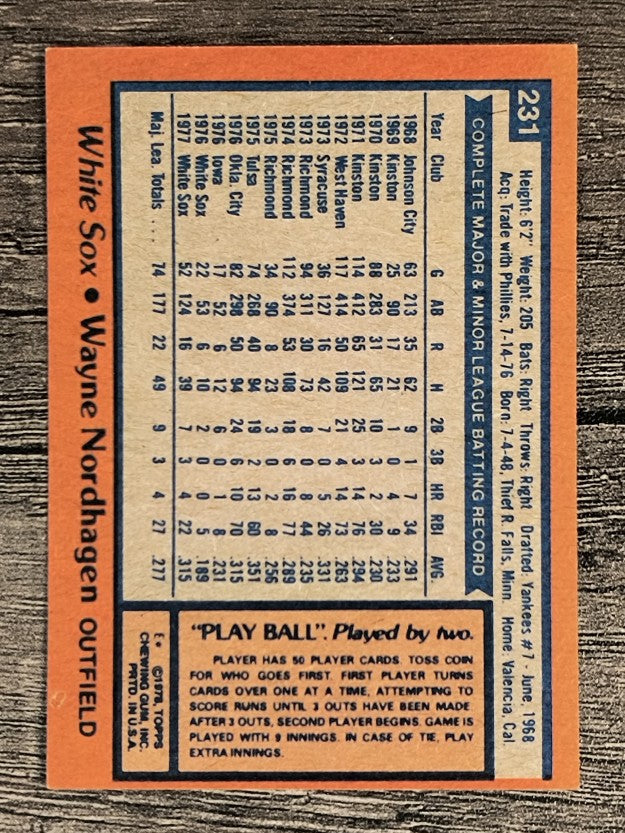 1978 Topps #231 Wayne Nordhagen RC (VGEX)