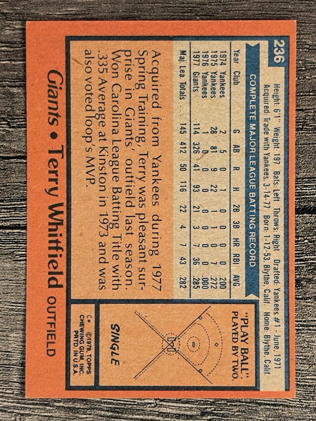 1978 Topps #236 Terry Whitfield (EXMT)