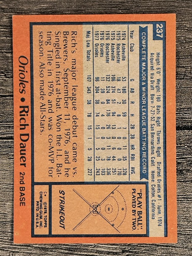 1978 Topps #237 Rich Dauer (EXMT)