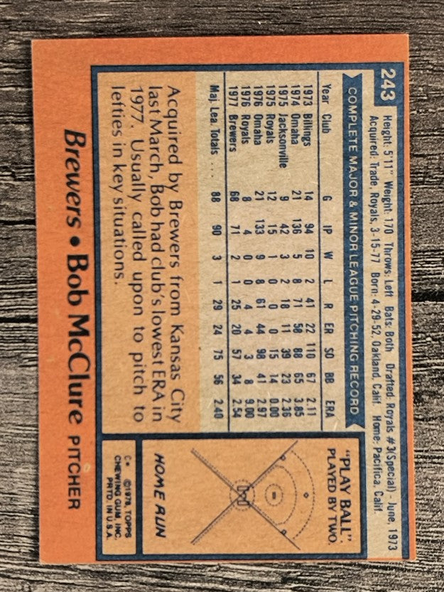 1978 Topps #243 Bob McClure (EX)