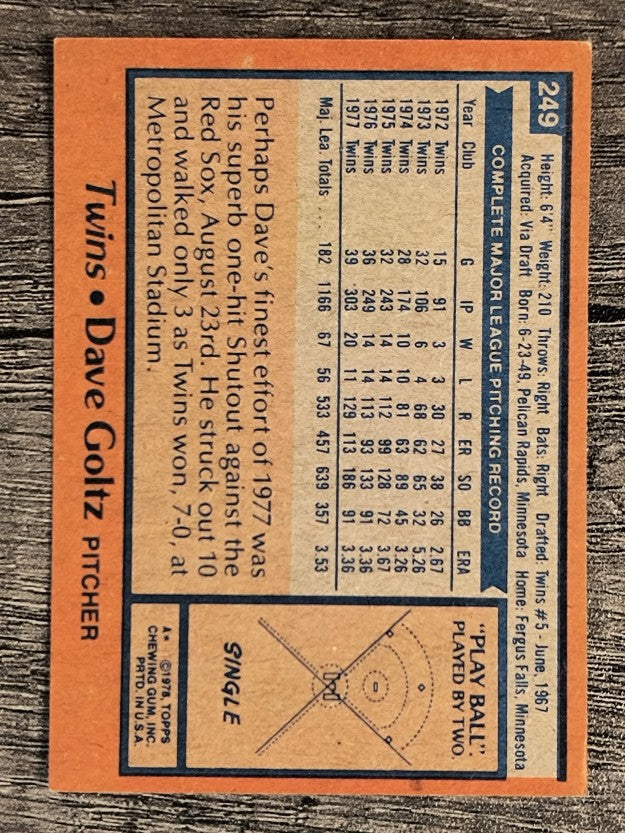 1978 Topps #249 Dave Goltz (EX)