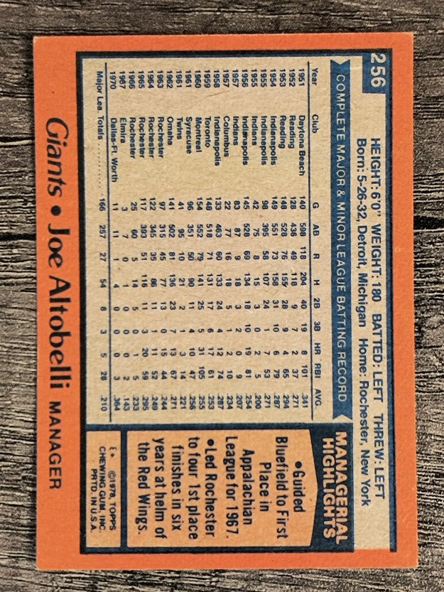 1978 Topps #256 Joe Altobelli MG RC (EXMT)