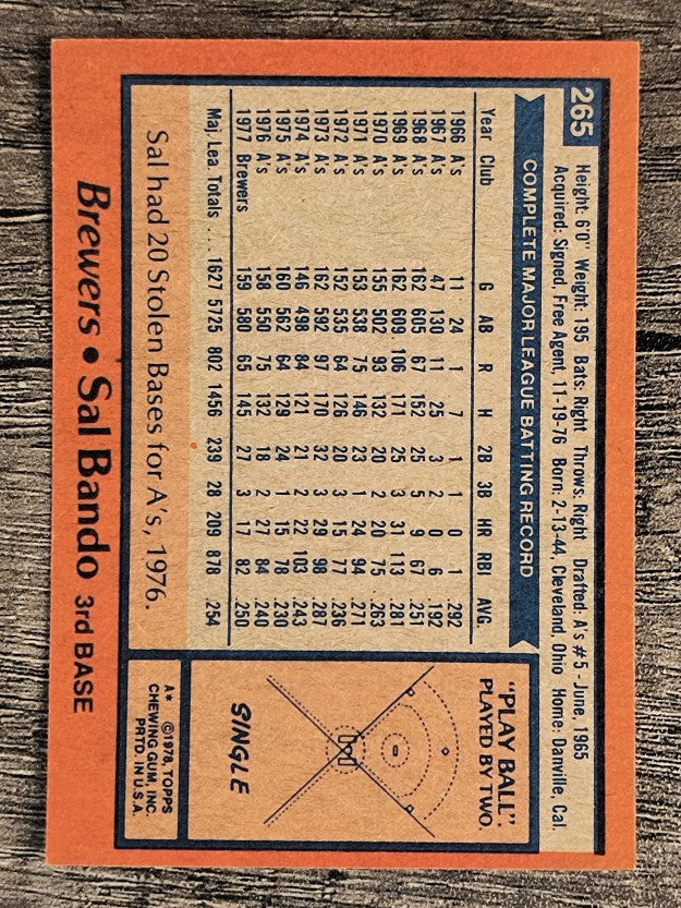 1978 Topps #265 Sal Bando (EXMT)