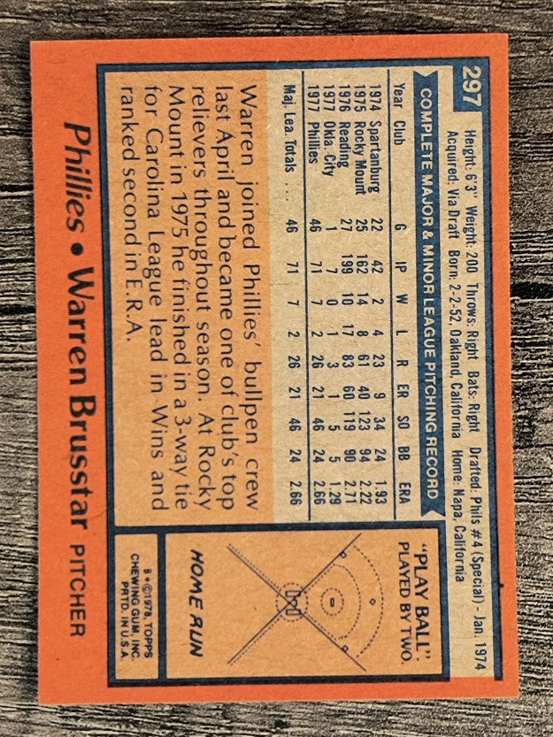 1978 Topps #297 Warren Brusstar RC (NM)