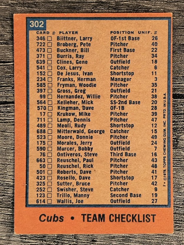 1978 Topps #302 Chicago Cubs CL (EX)
