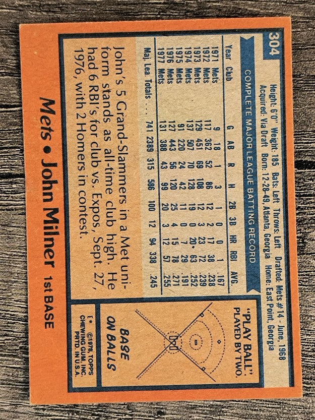 1978 Topps #304 John Milner (VG)