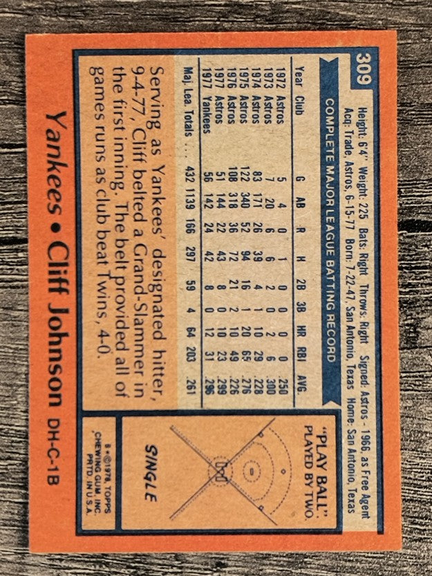 1978 Topps #309 Cliff Johnson (NM)