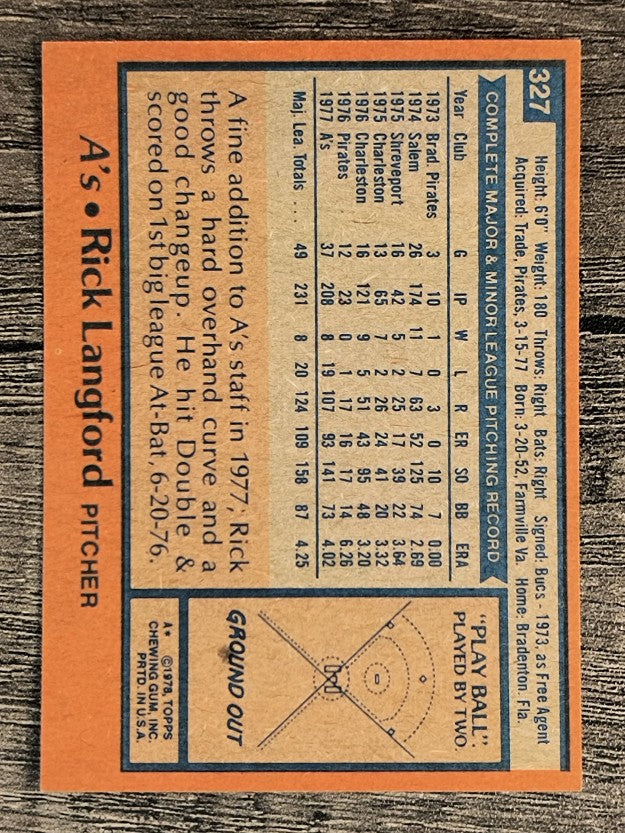 1978 Topps #327 Rick Langford RC (NMMT)