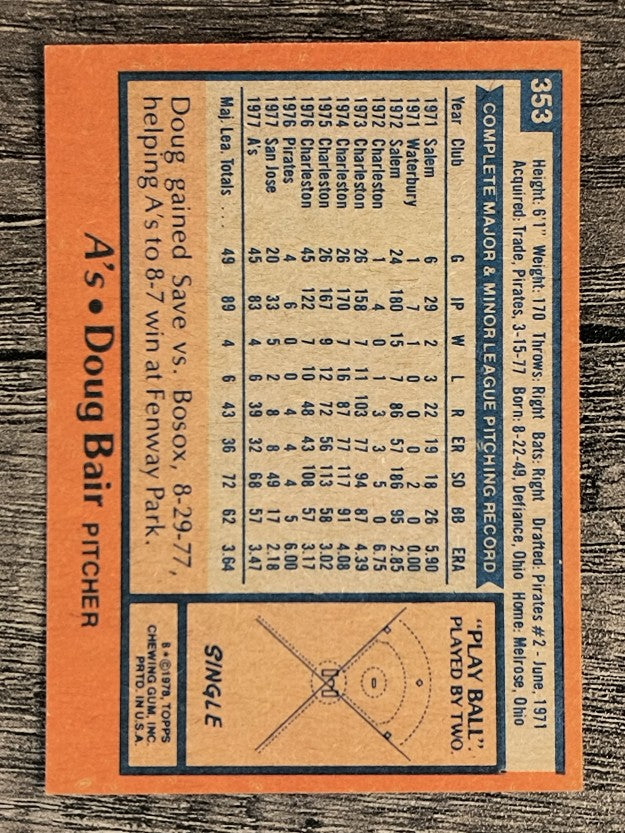 1978 Topps #353 Doug Bair RC (EX)
