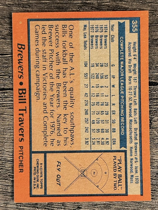 1978 Topps #355 Bill Travers (EXMT)