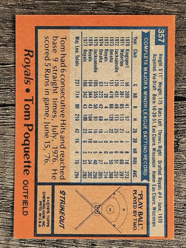 1978 Topps #357 Tom Poquette (EX)