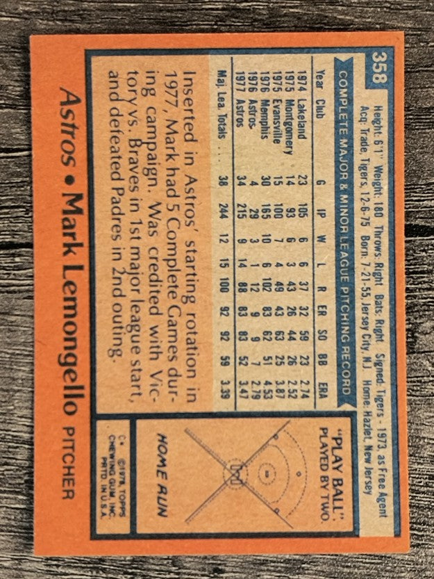 1978 Topps #358 Mark Lemongello (NM)
