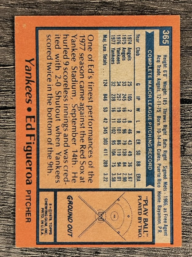 1978 Topps #365 Ed Figueroa (EX)
