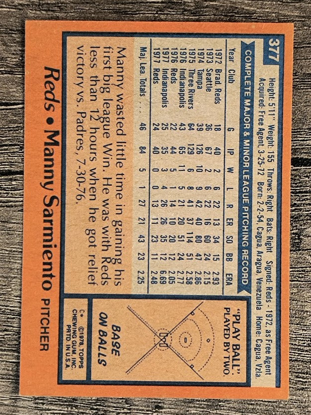 1978 Topps #377 Manny Sarmiento (NMMT)