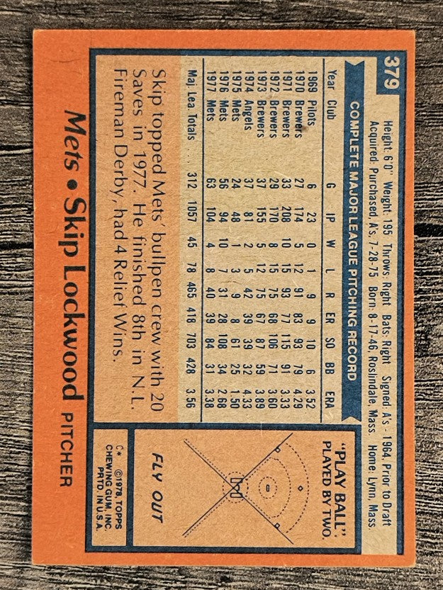 1978 Topps #379 Skip Lockwood (EX)