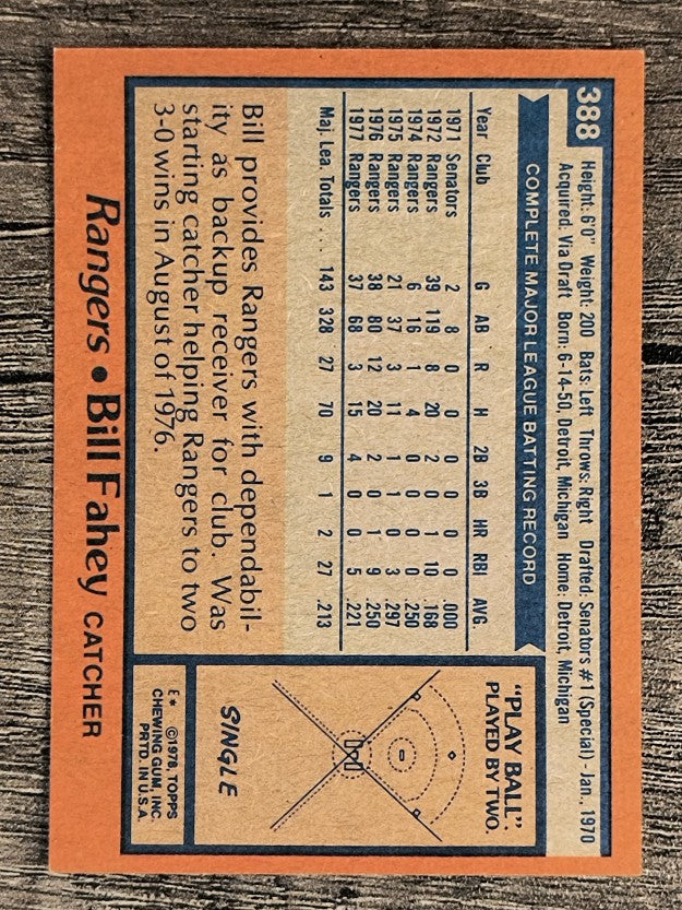 1978 Topps #388 Bill Fahey (EXMT)