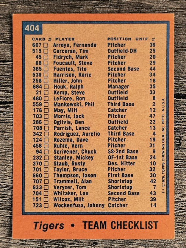 1978 Topps #404 Detroit Tigers CL (EXMT)