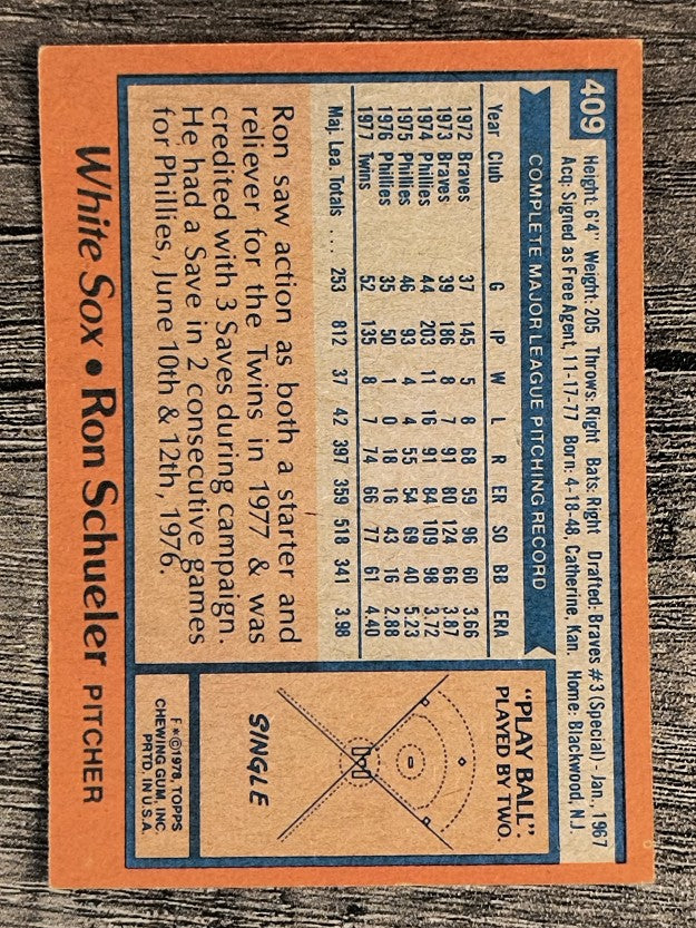 1978 Topps #409 Ron Schueler (EXMT)