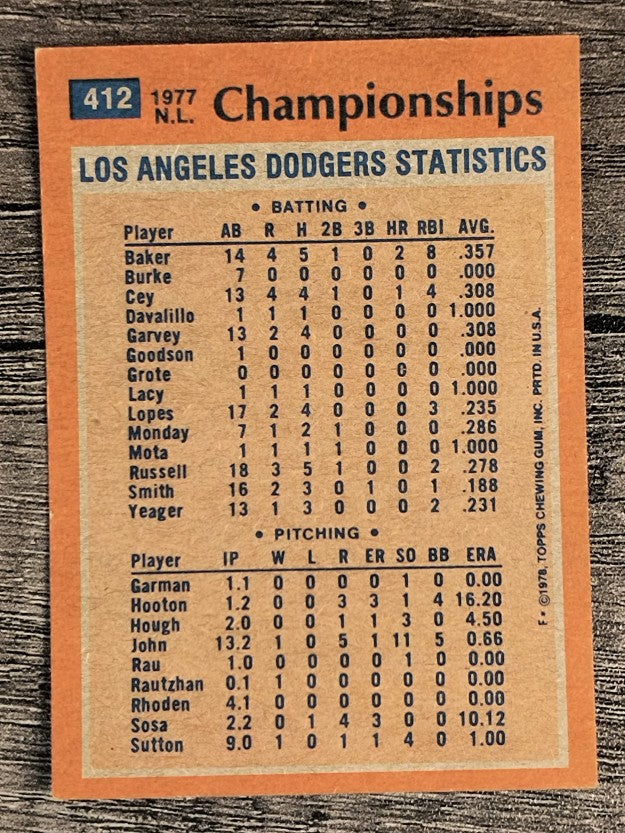 1978 Topps #412 NL Championships/Davey Lopes (EX)