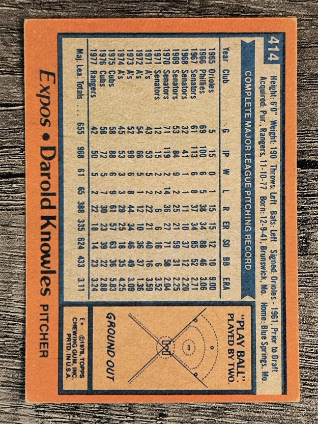 1978 Topps #414 Darold Knowles (EX)