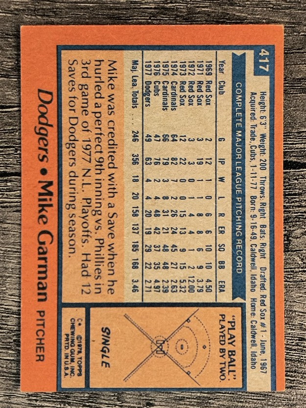 1978 Topps #417 Mike Garman (EXMT)