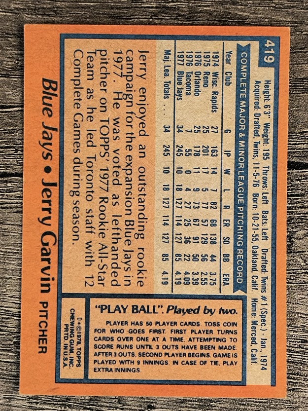 1978 Topps #419 Jerry Garvin RC (EXMT)