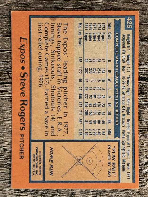 1978 Topps #425 Steve Rogers (EXMT)