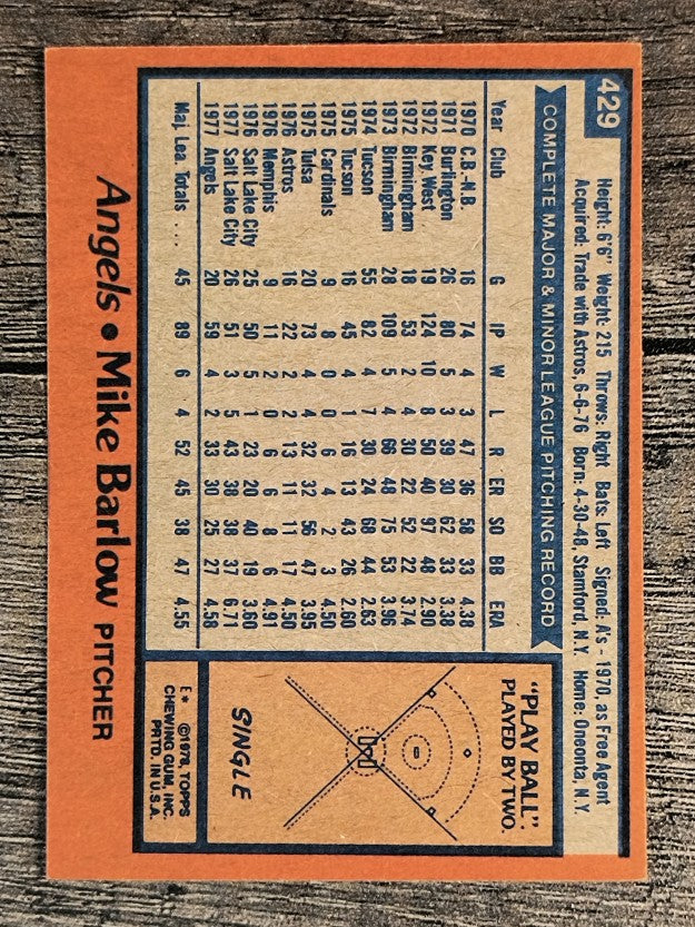 1978 Topps #429 Mike Barlow RC (NM)