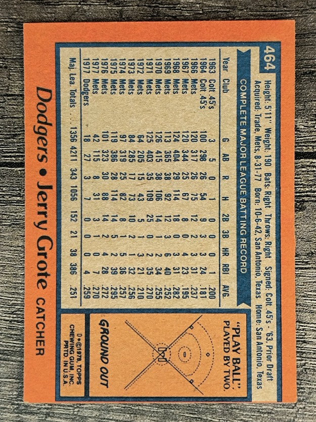 1978 Topps #464 Jerry Grote (EX)