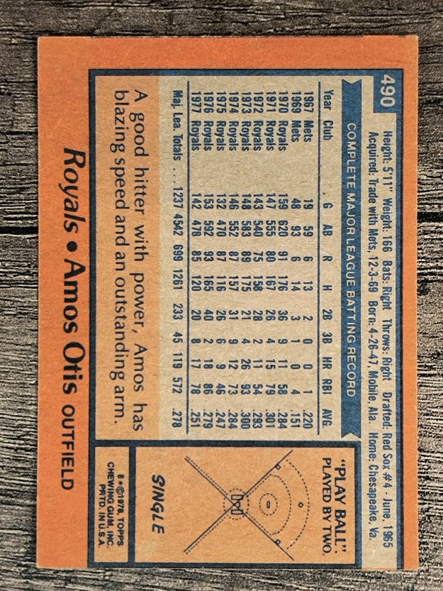 1978 Topps #490 Amos Otis (EX)
