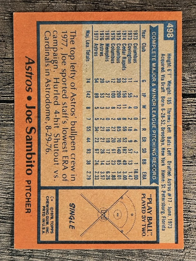 1978 Topps #498 Joe Sambito (EXMT)