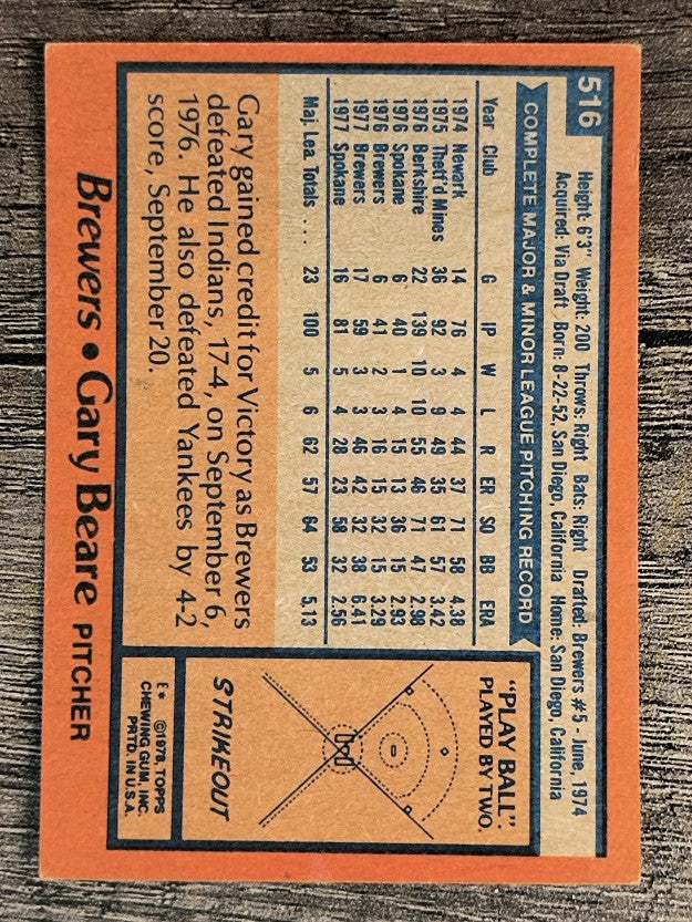 1978 Topps #516 Gary Beare RC (VG)