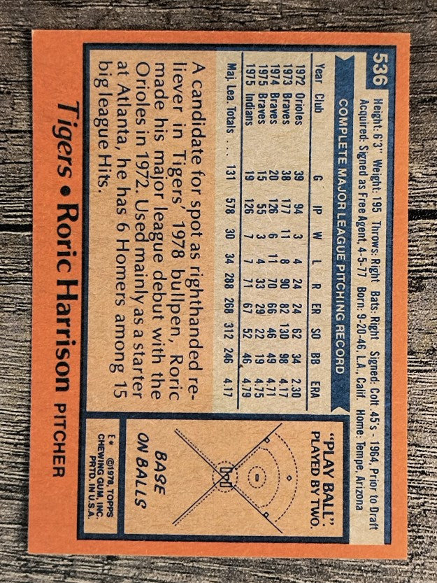 1978 Topps #536 Roric Harrison (NM)