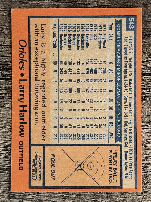 1978 Topps #543 Larry Harlow RC (VGEX)