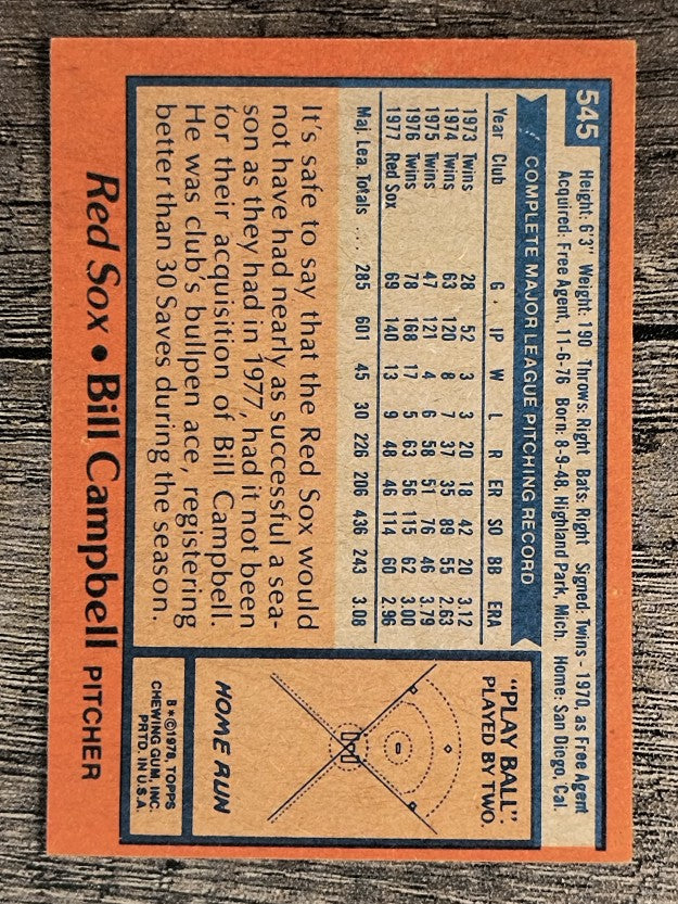 1978 Topps #545 Bill Campbell (NM)