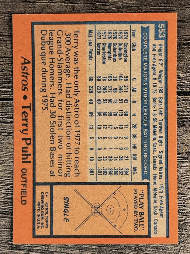 1978 Topps #553 Terry Puhl RC (EX)