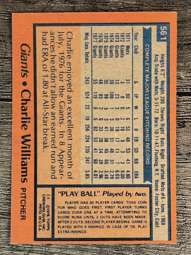 1978 Topps #561 Charlie Williams (EXMT)