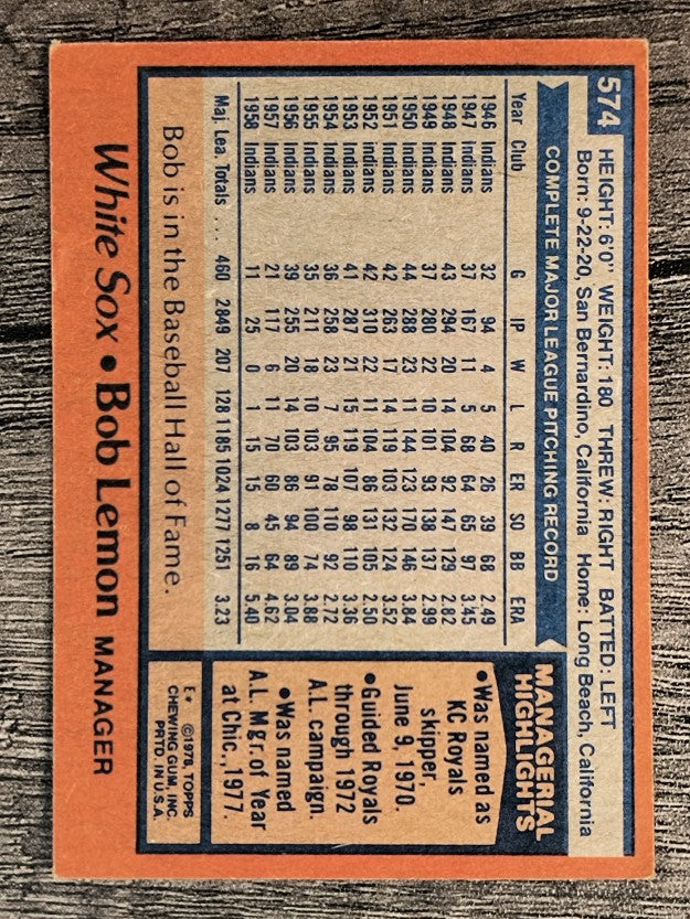 1978 Topps #574 Bob Lemon MG (VGEX)