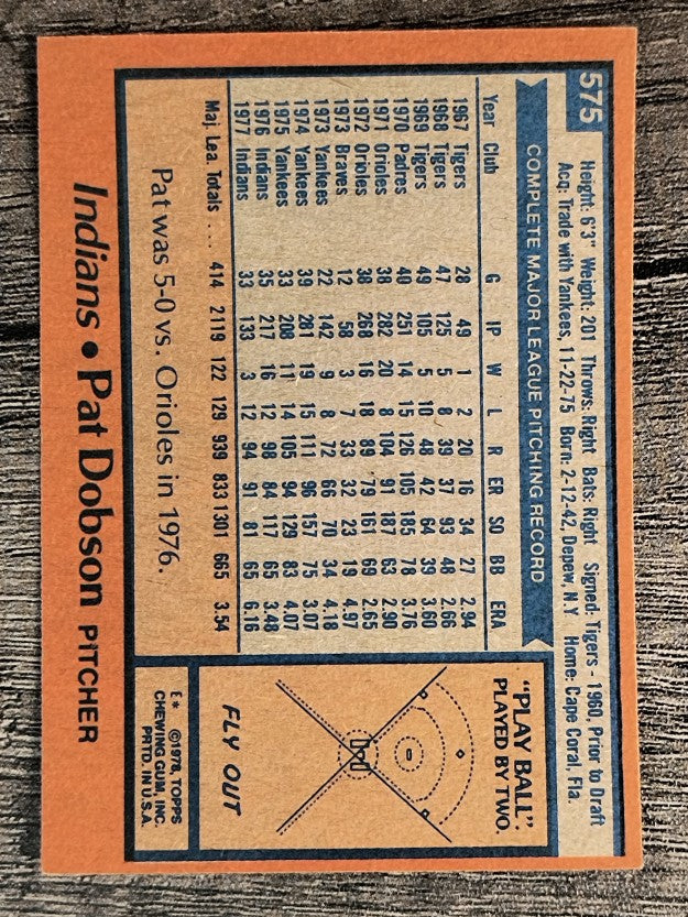 1978 Topps #575 Pat Dobson (EX)