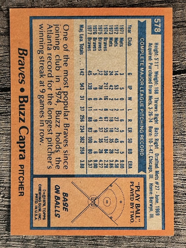 1978 Topps #578 Buzz Capra (EX)