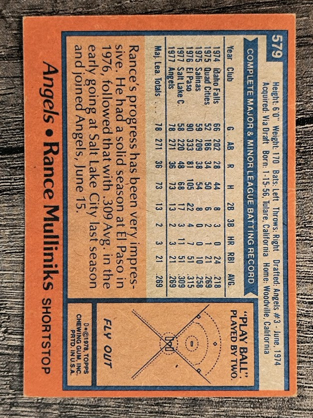 1978 Topps #579 Rance Mulliniks RC (EX)