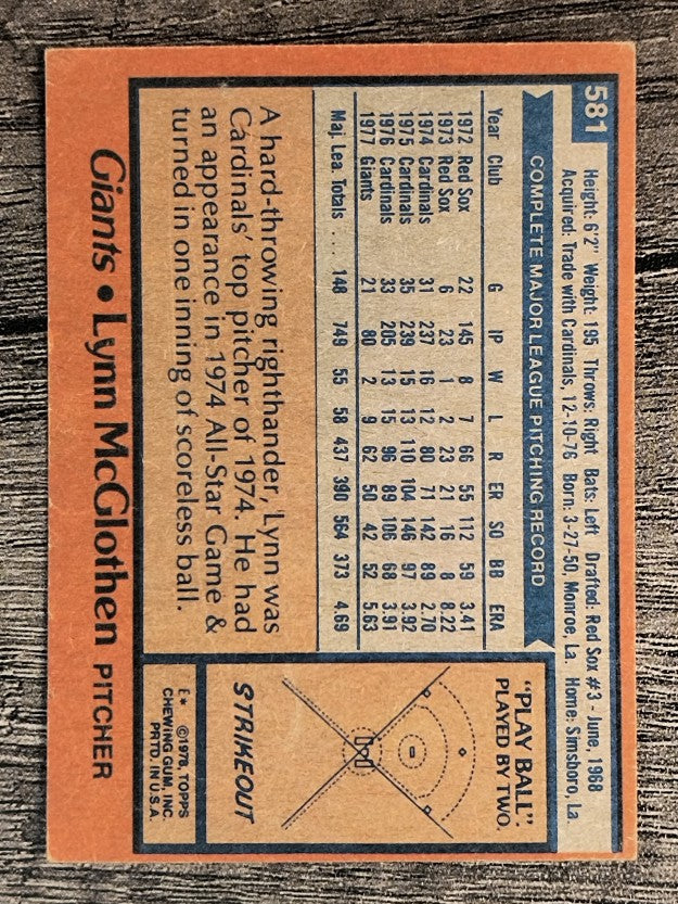 1978 Topps #581 Lynn McGlothen (VGEX)