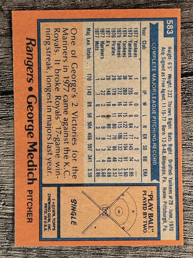 1978 Topps #583 George Medich (NM)