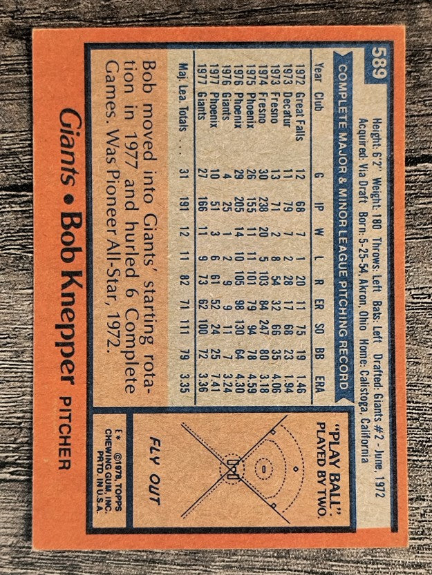 1978 Topps #589 Bob Knepper RC (EXMT)