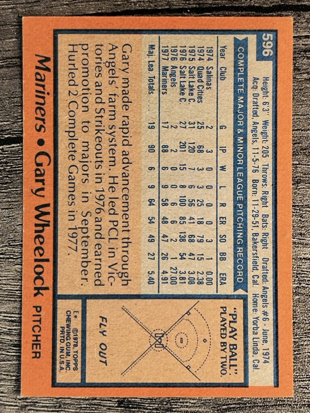 1978 Topps #596 Gary Wheelock (VGEX)