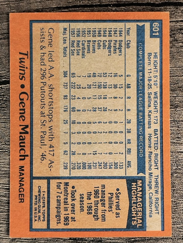 1978 Topps #601 Gene Mauch MG (EXMT)