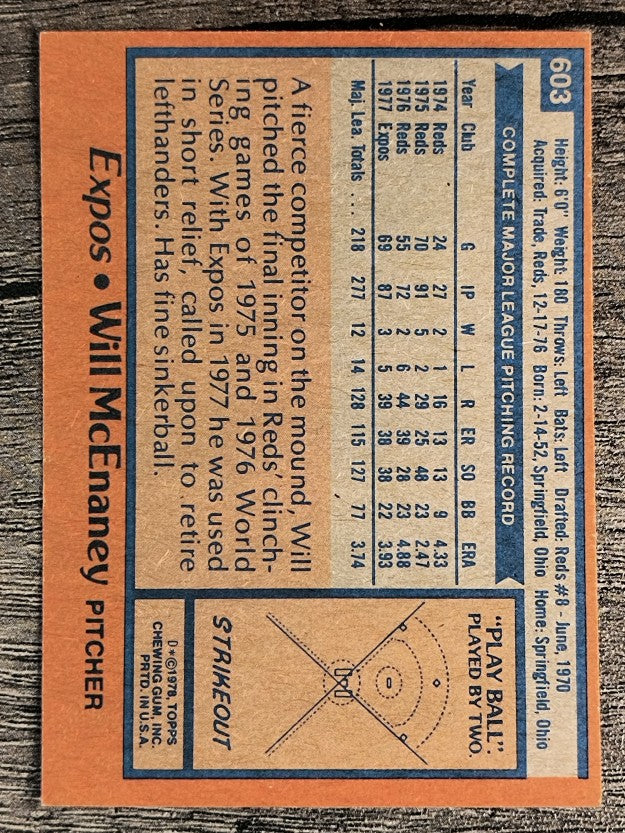 1978 Topps #603 Will McEnaney (EX)