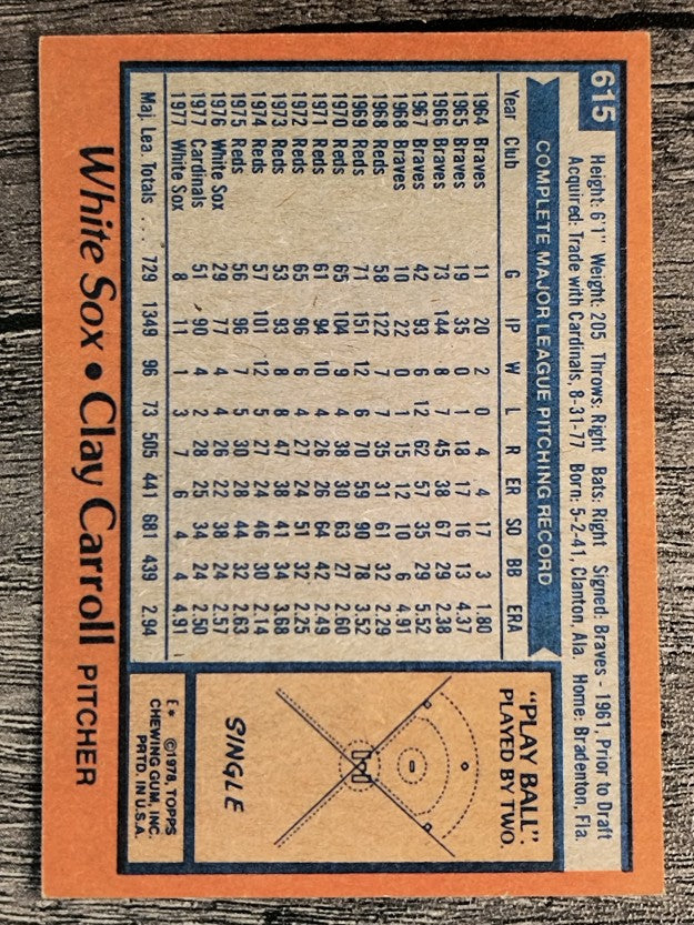 1978 Topps #615 Clay Carroll (EXMT)
